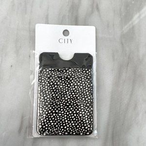 NWT City Stick on credit card/cash sleeve black w/ white polka dots faux fur